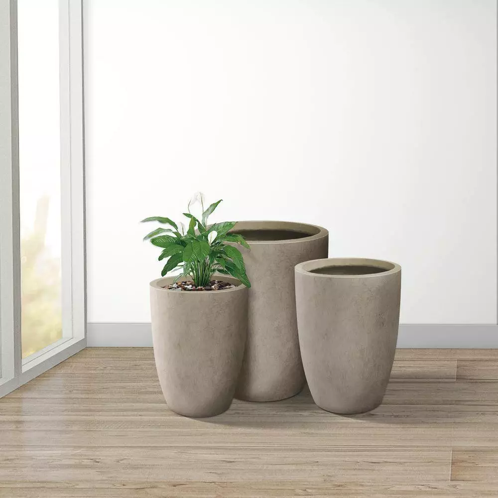KANTE 22.4", 20.4" and 18.1"H Round Weathered Finish Concrete Planters Set of 3, Outdoor Indoor w/Drainage Hole & Rubber Plug 10 KANTE 22.4", 20.4" and 18.1"H Round Weathered Finish Concrete Planters Set of 3, Outdoor Indoor w/Drainage Hole & Rubber Plug - Image 8