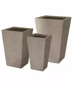 KANTE 24.4", 18" &15.7"H Weathered Finish Concrete Tall Planter Set of 3, Large Outdoor Indoor w/ Drainage Hole & Rubber Plug