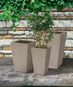 KANTE 24.4", 18" &15.7"H Weathered Finish Concrete Tall Planter Set of 3, Large Outdoor Indoor w/ Drainage Hole & Rubber Plug -Outdoor Plant Life weathered concrete kante plant pots rf2015017cde c80021 2 76 1000