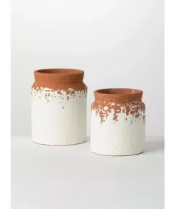 SULLIVANS White Ceramic Speckled Container (Set of 2) -Outdoor Plant Life white sullivans plant pots cm2936 1f 1000