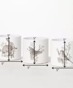 SULLIVANS Spring Print Decorative Pots - Set of 3 -Outdoor Plant Life white sullivans plant pots cmt1199 44 1000