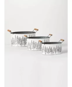 SULLIVANS White Metal Tree Planters with Handles (Set of 3)
