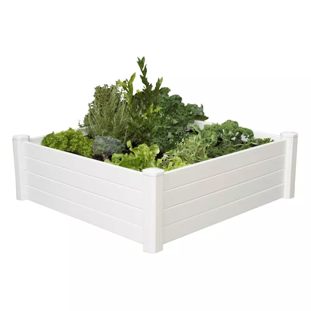 Vigoro 4 ft. x 4 ft. x 15 in. White Vinyl Raised Garden Bed 3 Vigoro 4 ft. x 4 ft. x 15 in. White Vinyl Raised Garden Bed