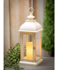 SULLIVANS 17.5 in. Lantern with LED Pillar Candle -Outdoor Plant Life whites sullivans outdoor lanterns gl43857 1f 1000