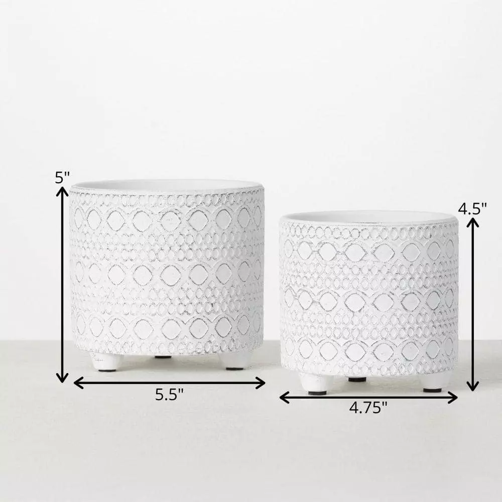 SULLIVANS Whitewash Textured Footed Cement Pot - Set of 2 5 SULLIVANS Whitewash Textured Footed Cement Pot - Set of 2 - Image 3