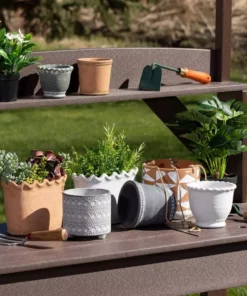 SULLIVANS Whitewashed Scalloped Edge Cement Pot - Set of 3 -Outdoor Plant Life whitewashed sullivans plant pots cmt1211 4f 1000