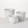 SULLIVANS Whitewashed Scalloped Edge Cement Pot - Set of 3