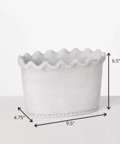 SULLIVANS White Scalloped Edge Cement Garden Pot 9 SULLIVANS White Scalloped Edge Cement Garden Pot -Outdoor Plant Life whitewashed sullivans plant pots cmt1215 1f 1000