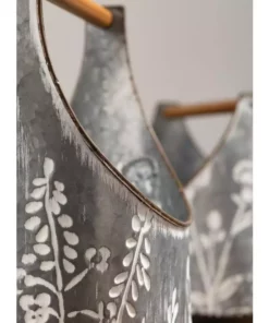 SULLIVANS Whitewashed Metal Flower Trug With Handles (Set of 2) -Outdoor Plant Life whitewashed sullivans plant pots met1699 1f 1000