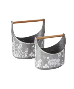 SULLIVANS Whitewashed Metal Flower Trug With Handles (Set of 2)