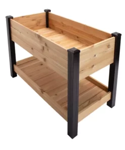 Vigoro 2 ft. x 4 ft. Elevated Cedar Garden Bed with Shelf (Vinyl Legs) -Outdoor Plant Life wood vigoro raised planter boxes 445190 1f 1000