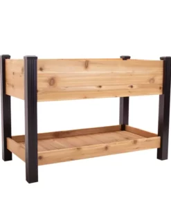 Vigoro 2 ft. x 4 ft. Elevated Cedar Garden Bed with Shelf (Vinyl Legs)